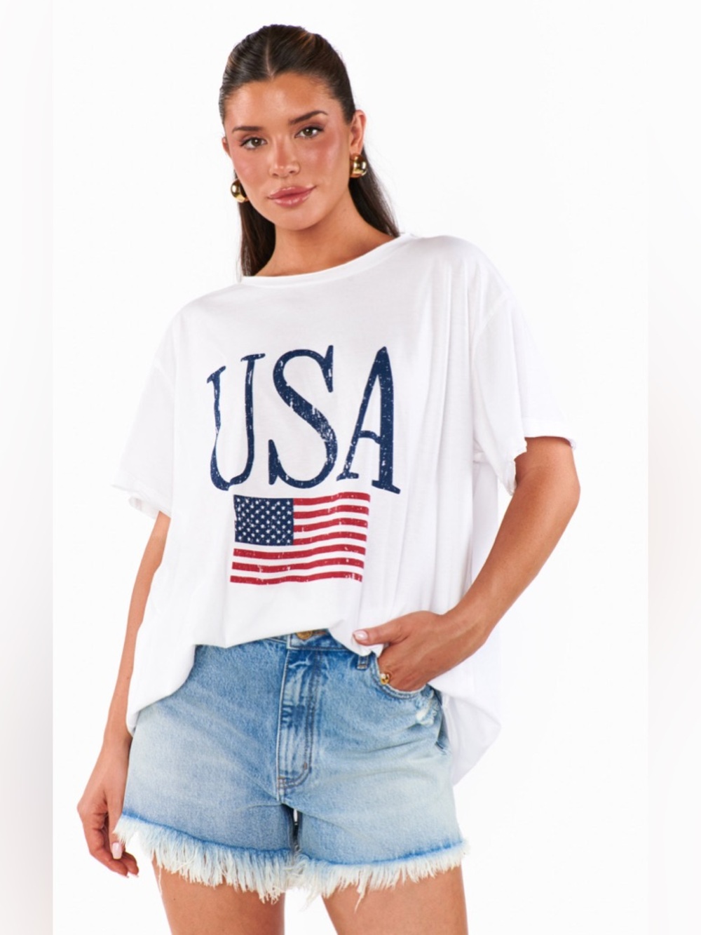 Show Me Your MuMu Airport Tee USA Flag Graphic White Size S